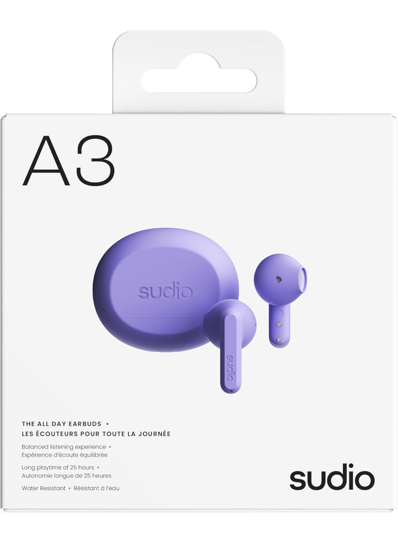 Sudio A3 All-Day Wireless Earbuds – 25H Playtime, Bluetooth 5.4, Sweat & Splashproof, Balanced Sound, Clear Calls with Enhanced Mics, USB-C Charging - Image 4